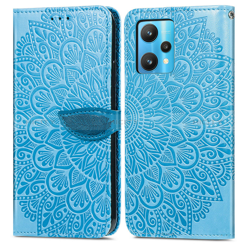 Custodia Portafoglio In Pelle Fantasia Modello Cover con Supporto S04D per Realme 9 5G Blu