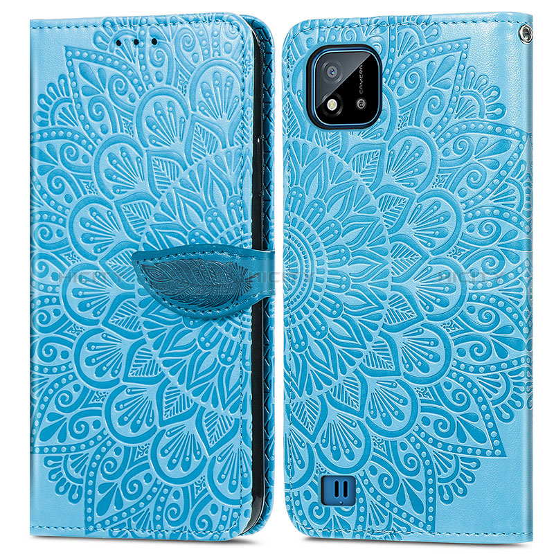 Custodia Portafoglio In Pelle Fantasia Modello Cover con Supporto S04D per Realme C20 Blu