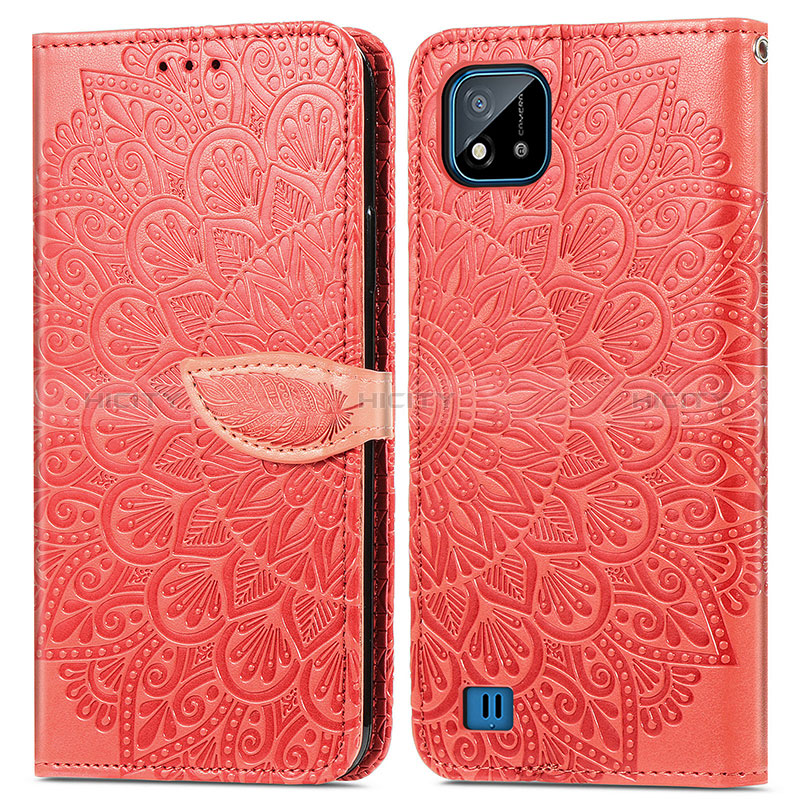 Custodia Portafoglio In Pelle Fantasia Modello Cover con Supporto S04D per Realme C20A Rosso