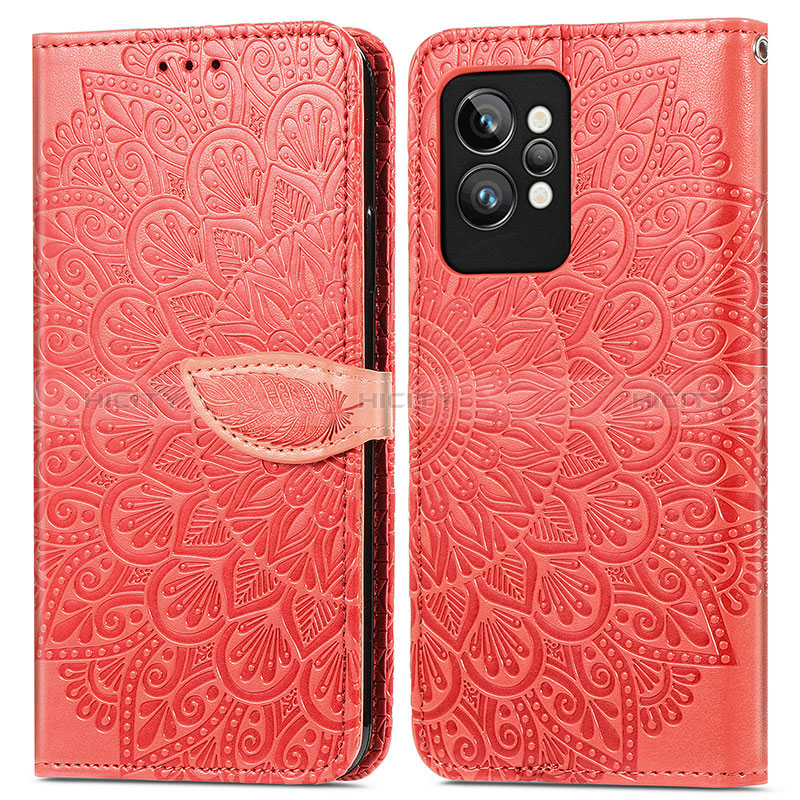 Custodia Portafoglio In Pelle Fantasia Modello Cover con Supporto S04D per Realme GT2 Pro 5G Rosso