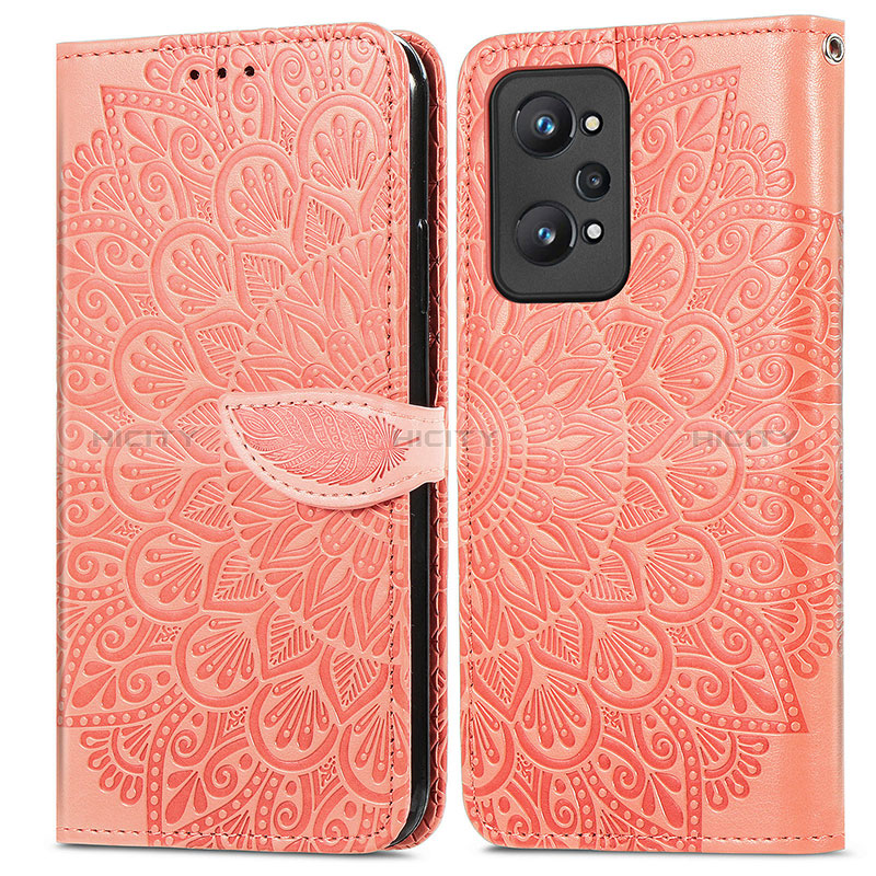 Custodia Portafoglio In Pelle Fantasia Modello Cover con Supporto S04D per Realme Q5 Pro 5G Arancione