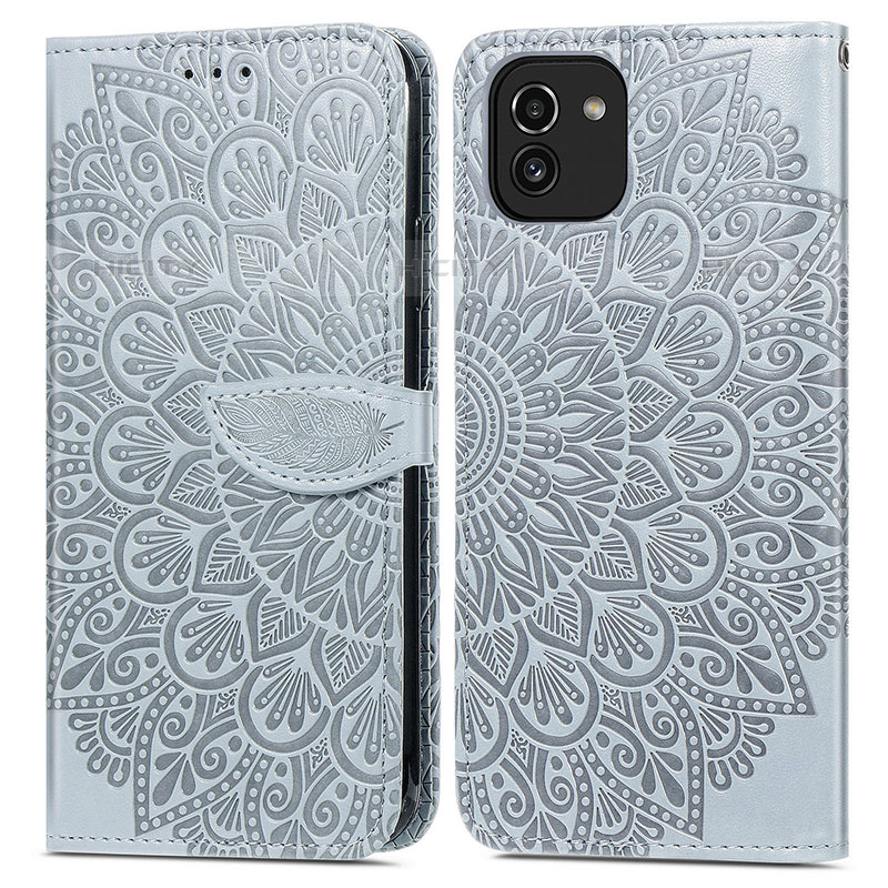 Custodia Portafoglio In Pelle Fantasia Modello Cover con Supporto S04D per Samsung Galaxy A03 Grigio