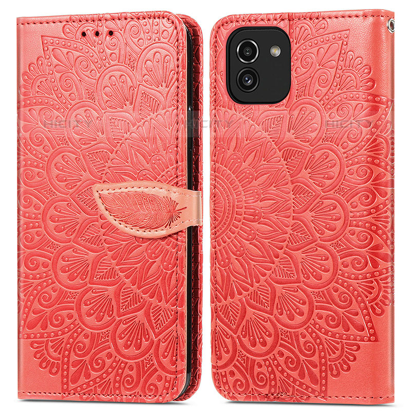 Custodia Portafoglio In Pelle Fantasia Modello Cover con Supporto S04D per Samsung Galaxy A03 Rosso