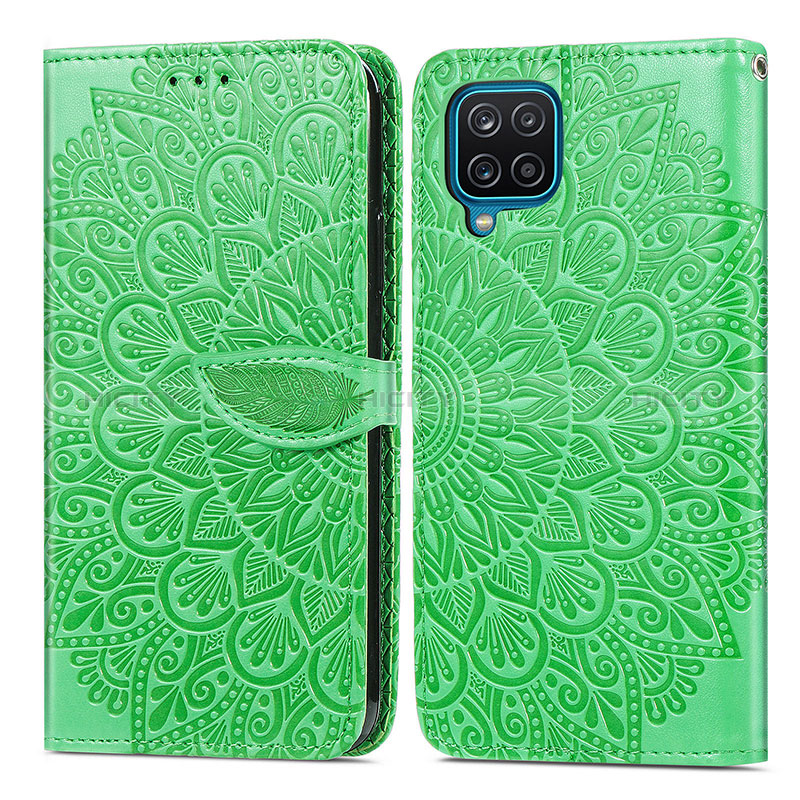 Custodia Portafoglio In Pelle Fantasia Modello Cover con Supporto S04D per Samsung Galaxy A12 Verde