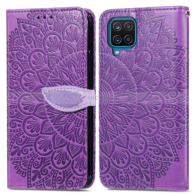 Custodia Portafoglio In Pelle Fantasia Modello Cover con Supporto S04D per Samsung Galaxy A12 Viola