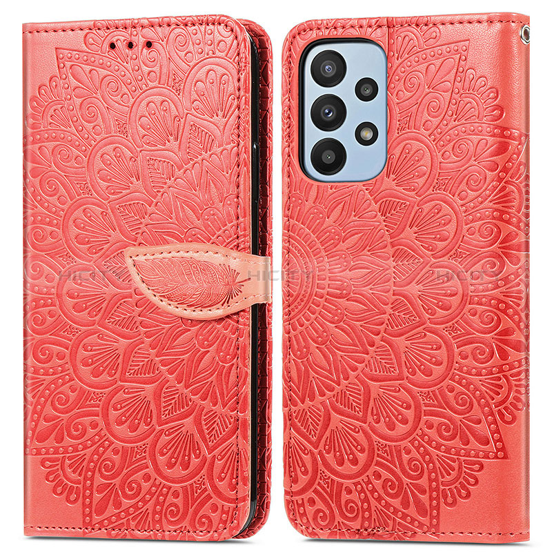 Custodia Portafoglio In Pelle Fantasia Modello Cover con Supporto S04D per Samsung Galaxy A23 5G Rosso