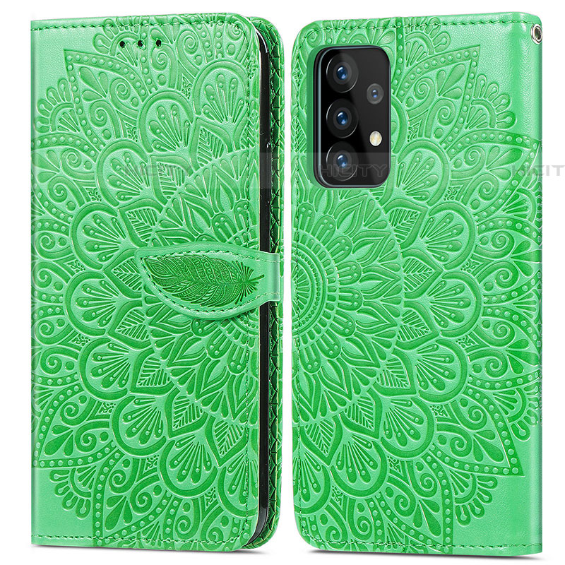 Custodia Portafoglio In Pelle Fantasia Modello Cover con Supporto S04D per Samsung Galaxy A52 4G Verde