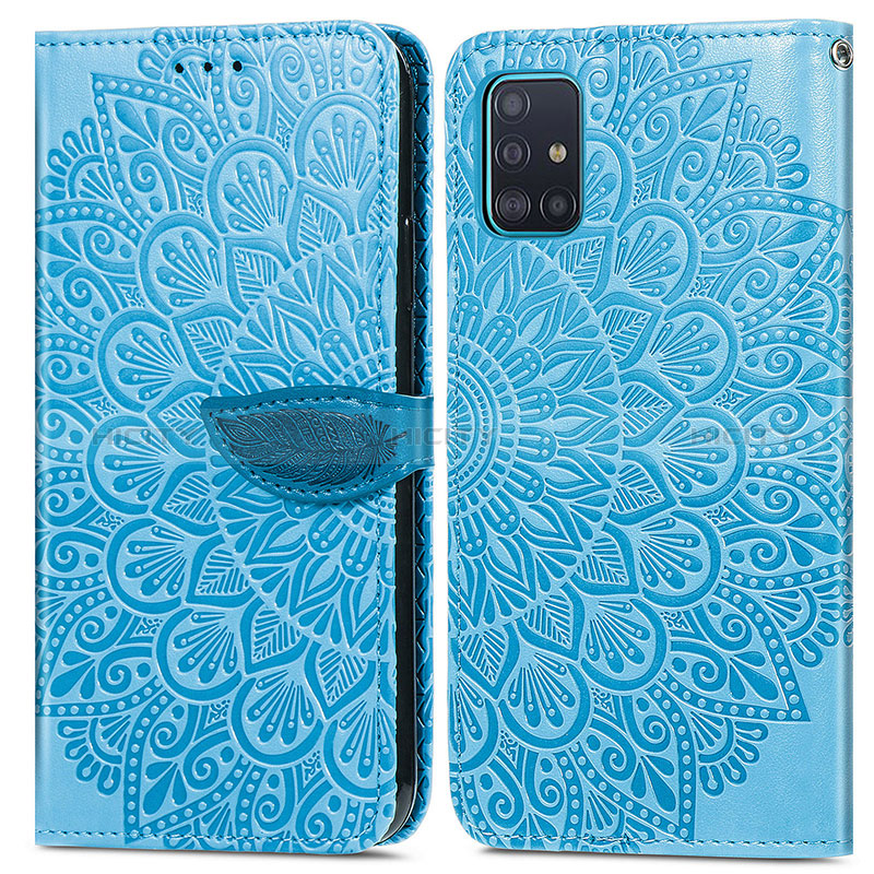 Custodia Portafoglio In Pelle Fantasia Modello Cover con Supporto S04D per Samsung Galaxy A71 4G A715 Blu