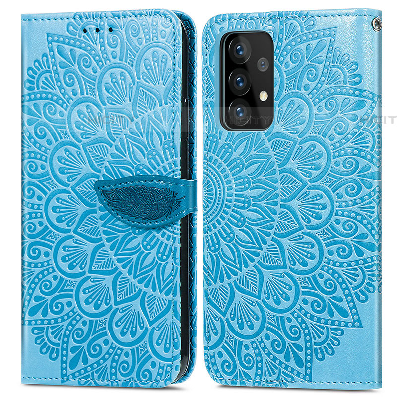 Custodia Portafoglio In Pelle Fantasia Modello Cover con Supporto S04D per Samsung Galaxy A72 5G Blu