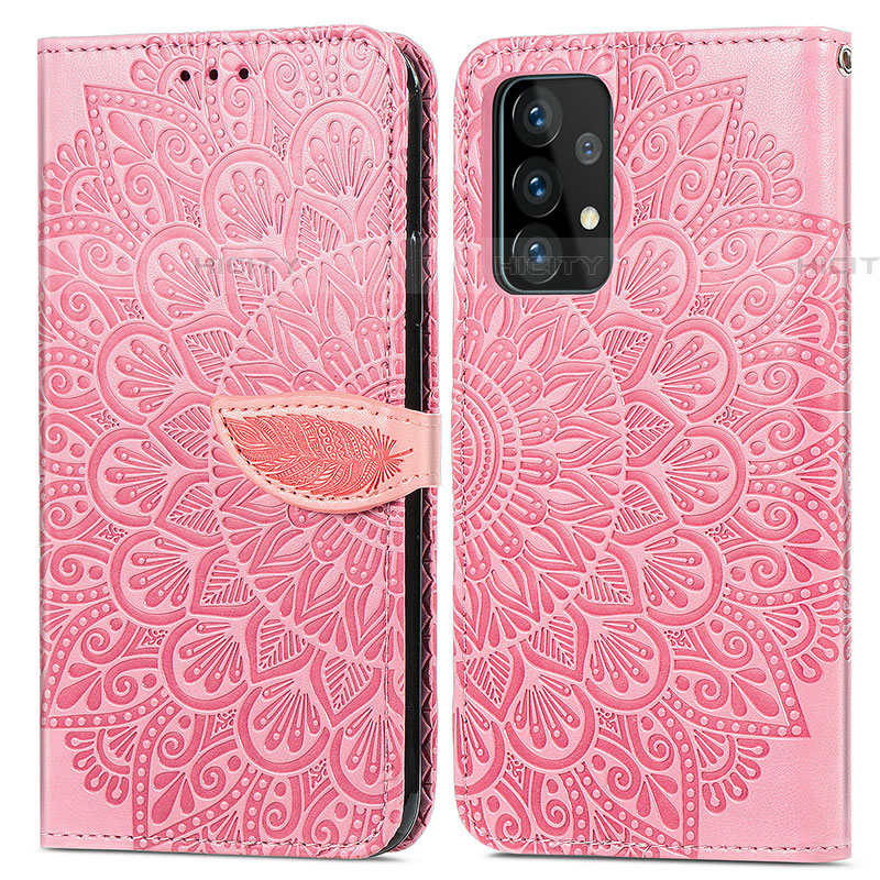 Custodia Portafoglio In Pelle Fantasia Modello Cover con Supporto S04D per Samsung Galaxy A72 5G Oro Rosa
