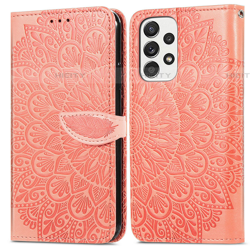Custodia Portafoglio In Pelle Fantasia Modello Cover con Supporto S04D per Samsung Galaxy A73 5G Arancione