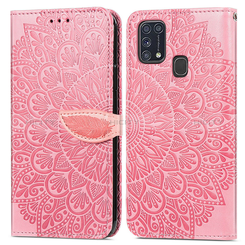 Custodia Portafoglio In Pelle Fantasia Modello Cover con Supporto S04D per Samsung Galaxy M21s Oro Rosa