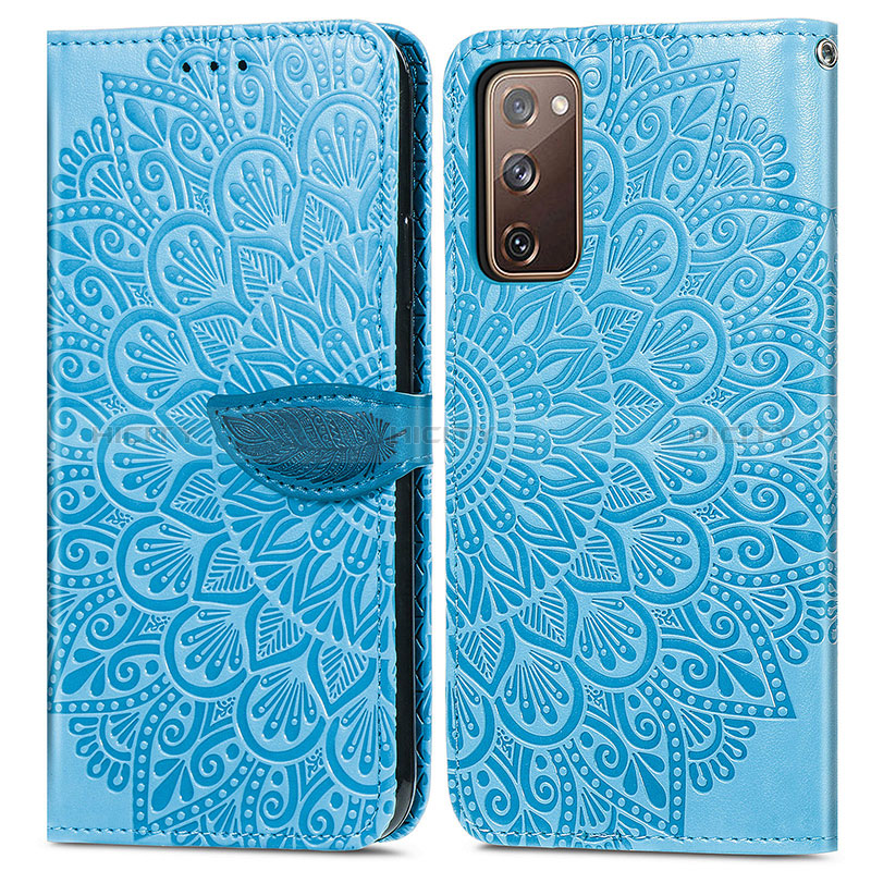 Custodia Portafoglio In Pelle Fantasia Modello Cover con Supporto S04D per Samsung Galaxy S20 FE 4G Blu