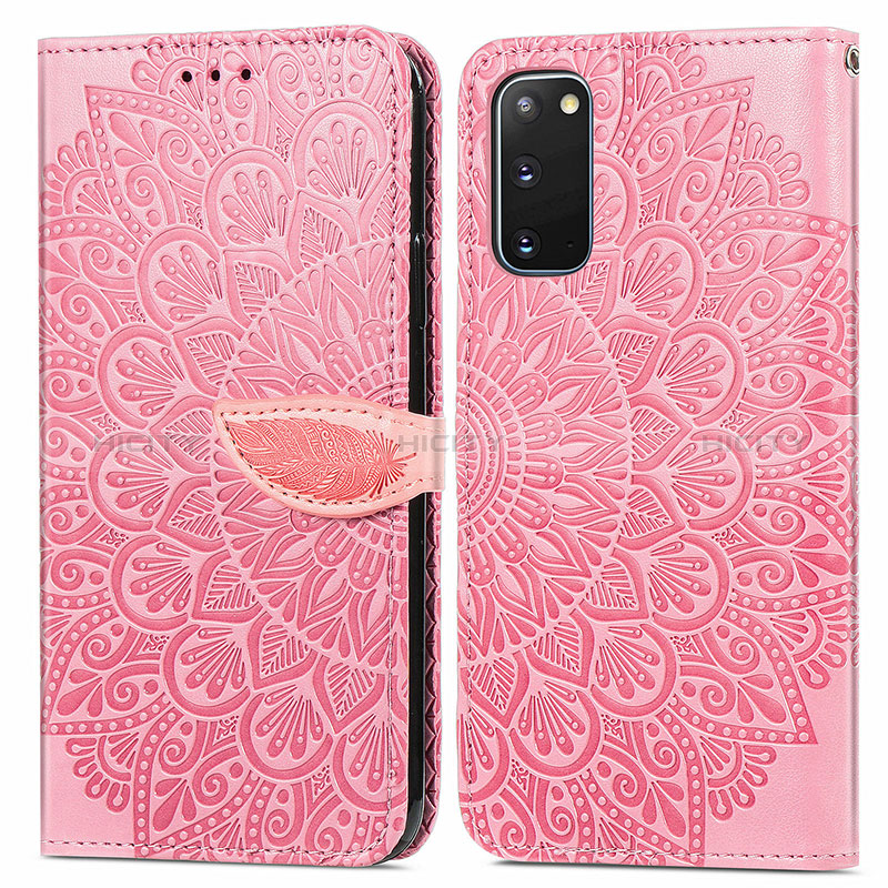 Custodia Portafoglio In Pelle Fantasia Modello Cover con Supporto S04D per Samsung Galaxy S20 Oro Rosa