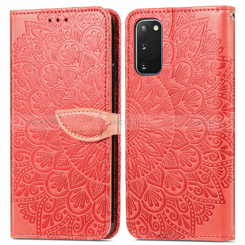 Custodia Portafoglio In Pelle Fantasia Modello Cover con Supporto S04D per Samsung Galaxy S20 Rosso