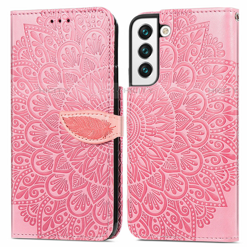 Custodia Portafoglio In Pelle Fantasia Modello Cover con Supporto S04D per Samsung Galaxy S21 FE 5G Oro Rosa