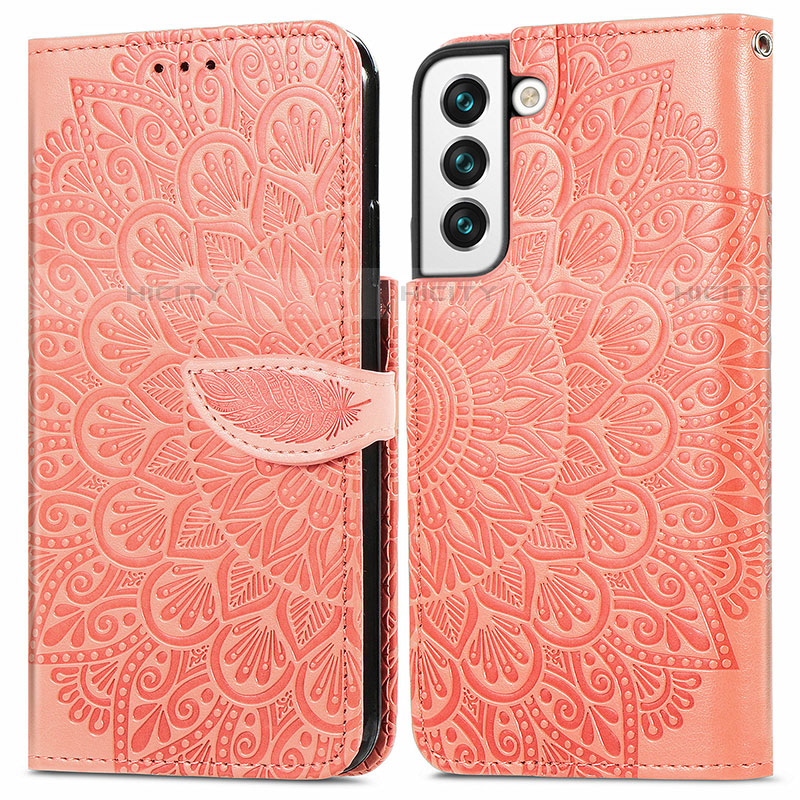 Custodia Portafoglio In Pelle Fantasia Modello Cover con Supporto S04D per Samsung Galaxy S22 5G Arancione