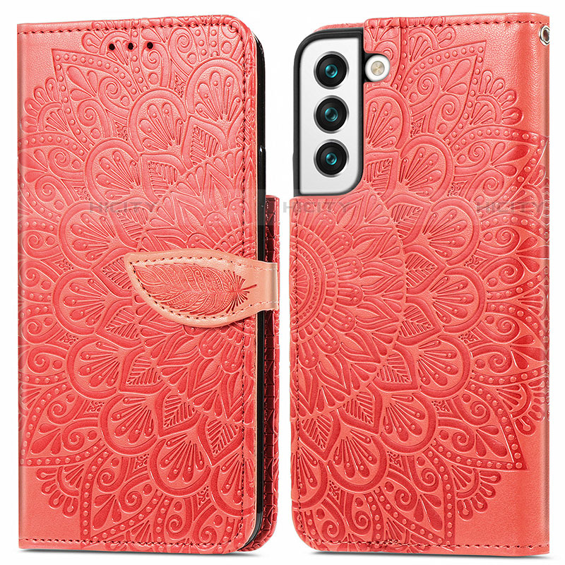 Custodia Portafoglio In Pelle Fantasia Modello Cover con Supporto S04D per Samsung Galaxy S22 5G Rosso