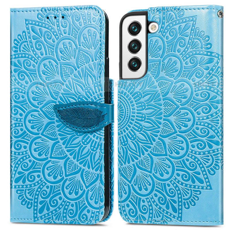 Custodia Portafoglio In Pelle Fantasia Modello Cover con Supporto S04D per Samsung Galaxy S22 Plus 5G Blu