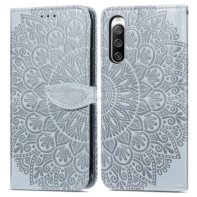 Custodia Portafoglio In Pelle Fantasia Modello Cover con Supporto S04D per Sony Xperia 10 IV Grigio