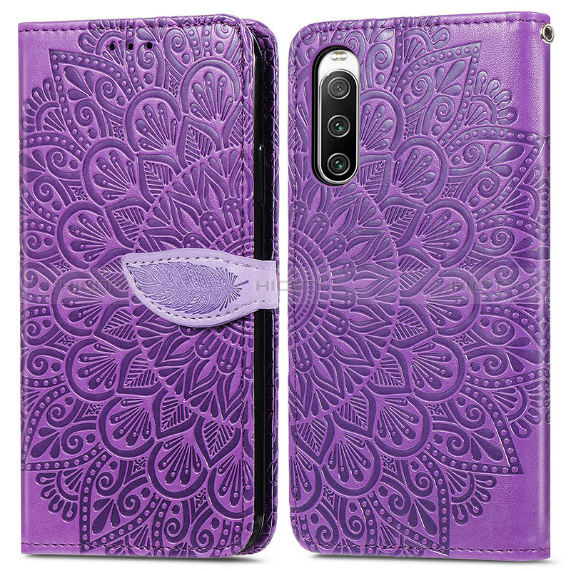 Custodia Portafoglio In Pelle Fantasia Modello Cover con Supporto S04D per Sony Xperia 10 IV Viola