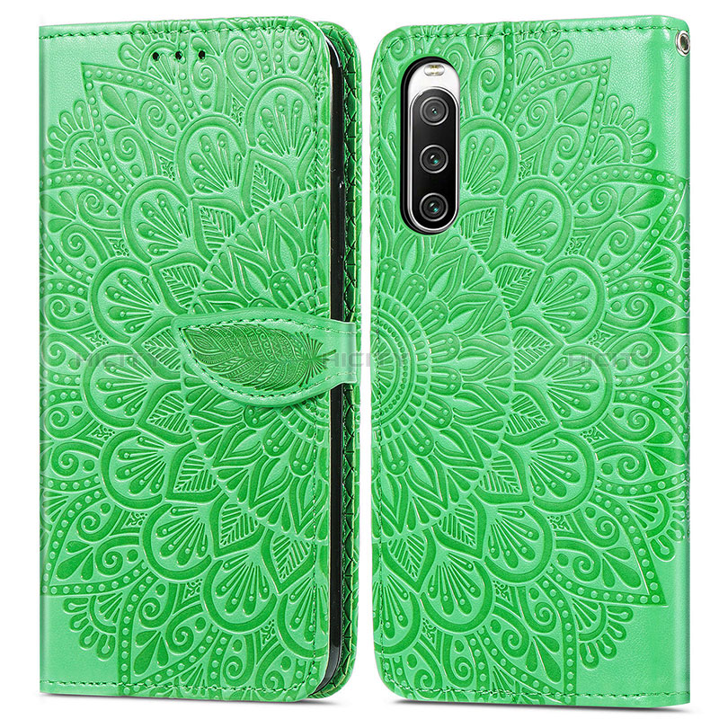 Custodia Portafoglio In Pelle Fantasia Modello Cover con Supporto S04D per Sony Xperia 10 V Verde