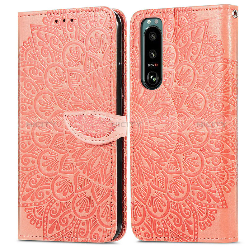 Custodia Portafoglio In Pelle Fantasia Modello Cover con Supporto S04D per Sony Xperia 5 III Arancione