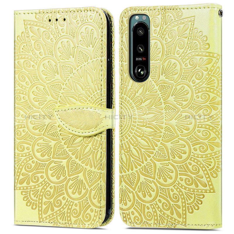 Custodia Portafoglio In Pelle Fantasia Modello Cover con Supporto S04D per Sony Xperia 5 III Giallo