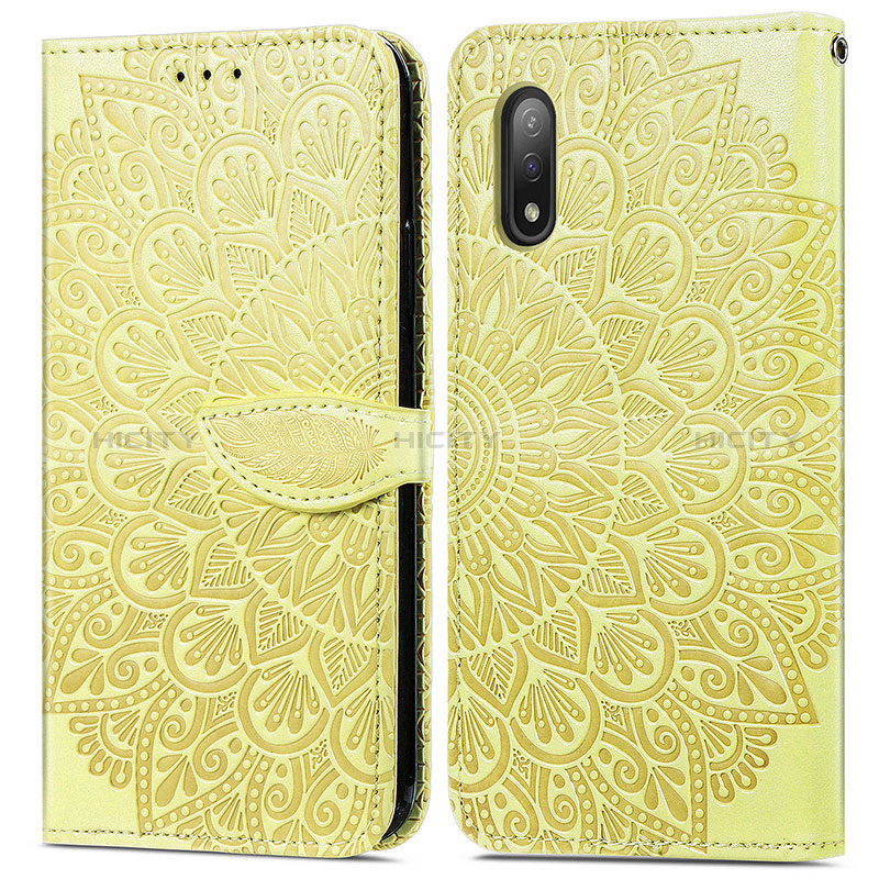 Custodia Portafoglio In Pelle Fantasia Modello Cover con Supporto S04D per Sony Xperia Ace II SO-41B Giallo