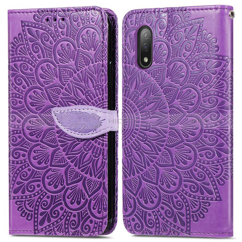 Custodia Portafoglio In Pelle Fantasia Modello Cover con Supporto S04D per Sony Xperia Ace II Viola