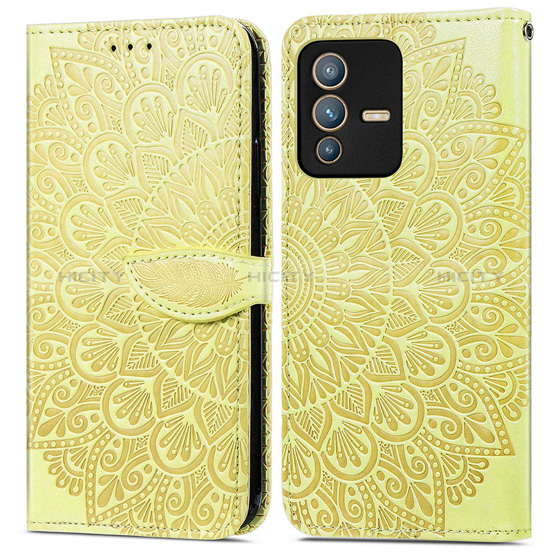 Custodia Portafoglio In Pelle Fantasia Modello Cover con Supporto S04D per Vivo V23 Pro 5G Giallo