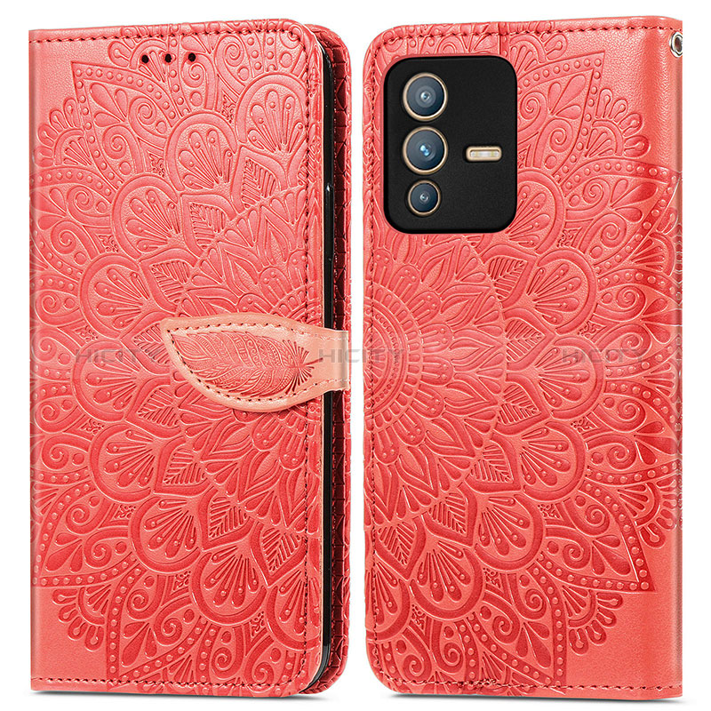 Custodia Portafoglio In Pelle Fantasia Modello Cover con Supporto S04D per Vivo V23 Pro 5G Rosso