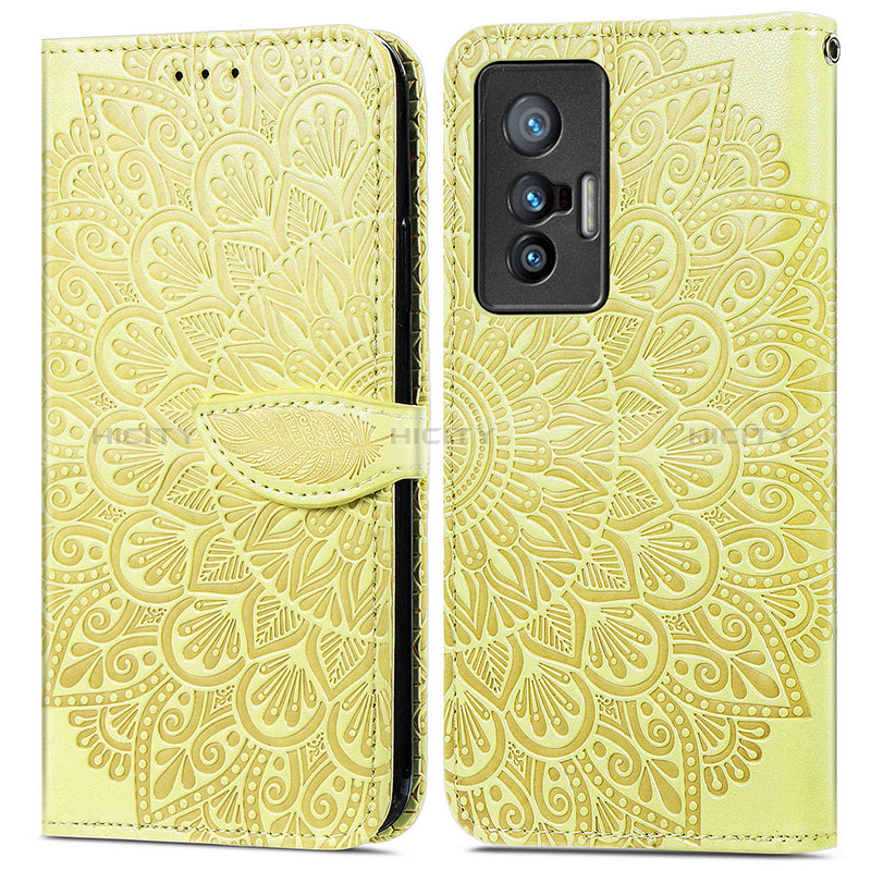 Custodia Portafoglio In Pelle Fantasia Modello Cover con Supporto S04D per Vivo X70 5G Giallo