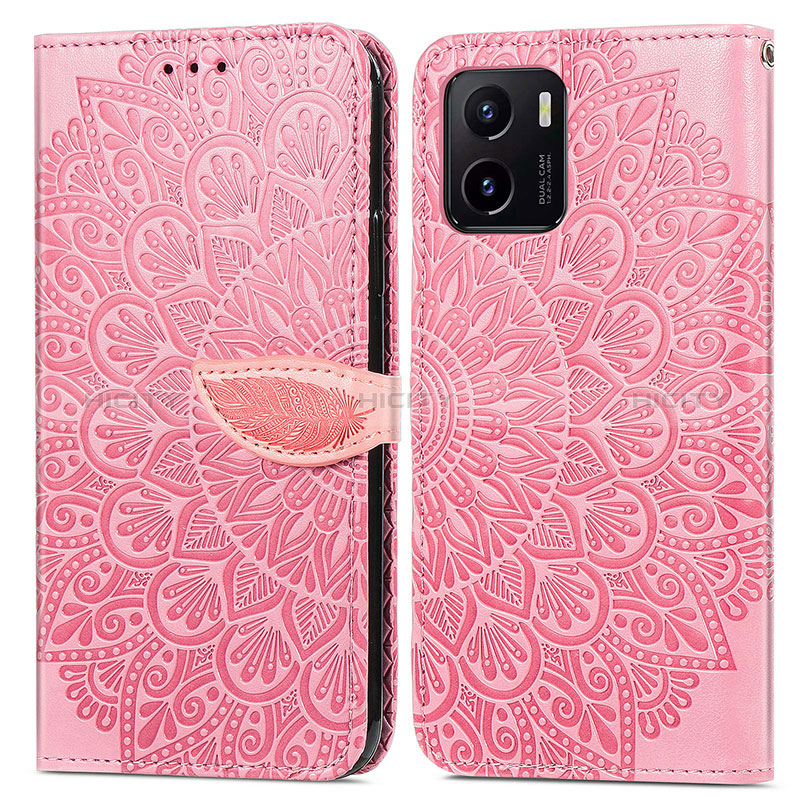 Custodia Portafoglio In Pelle Fantasia Modello Cover con Supporto S04D per Vivo Y15C Oro Rosa