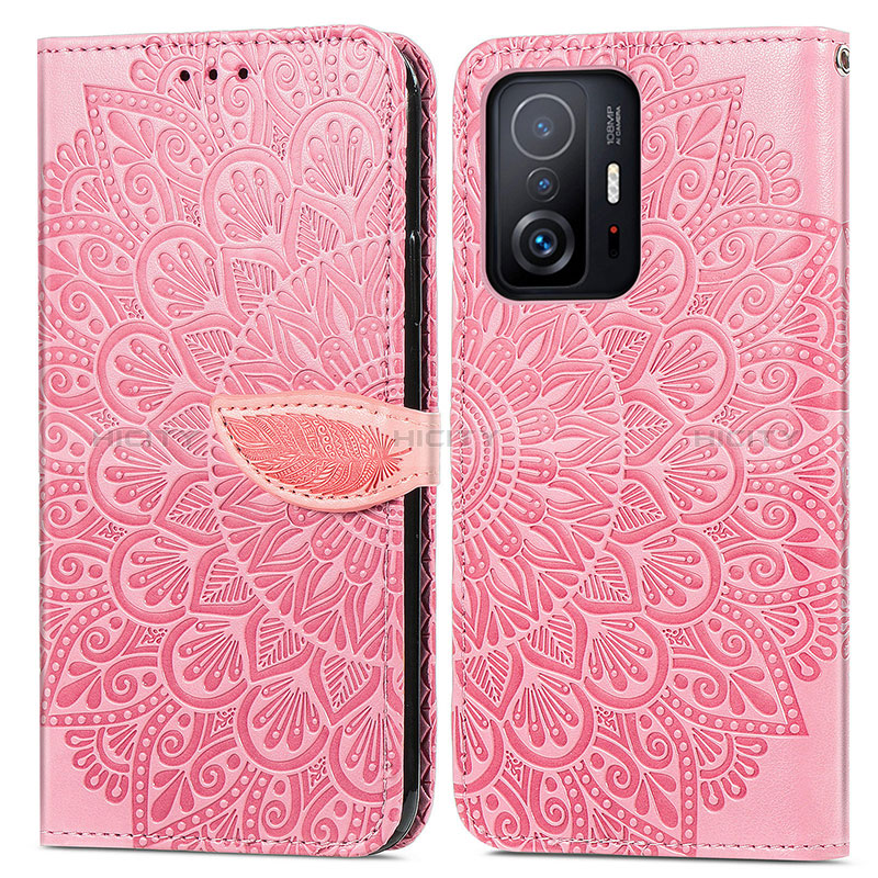 Custodia Portafoglio In Pelle Fantasia Modello Cover con Supporto S04D per Xiaomi Mi 11T Pro 5G Oro Rosa