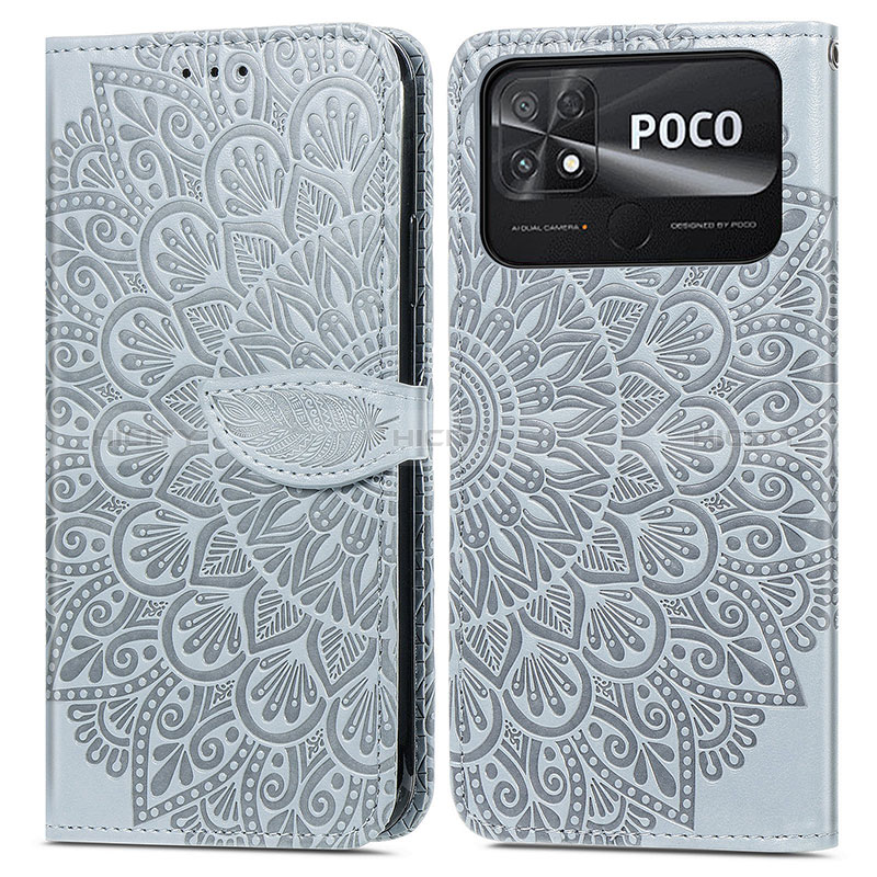 Custodia Portafoglio In Pelle Fantasia Modello Cover con Supporto S04D per Xiaomi Poco C40 Grigio