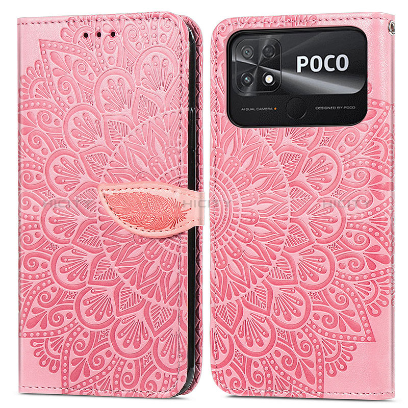 Custodia Portafoglio In Pelle Fantasia Modello Cover con Supporto S04D per Xiaomi Poco C40 Oro Rosa