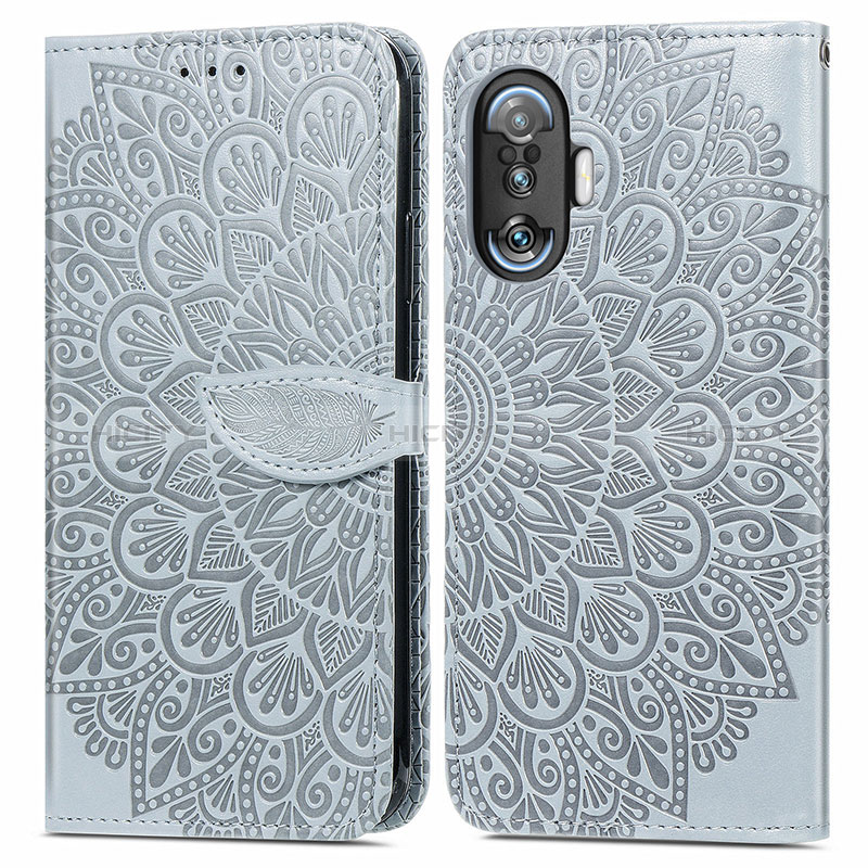 Custodia Portafoglio In Pelle Fantasia Modello Cover con Supporto S04D per Xiaomi Redmi K40 Gaming 5G Grigio