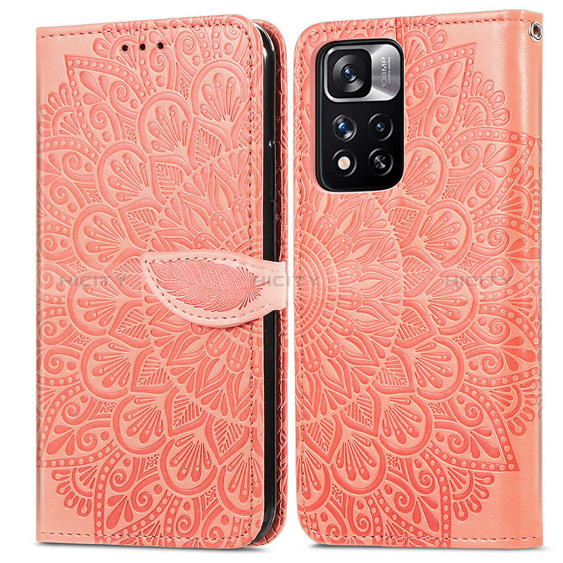 Custodia Portafoglio In Pelle Fantasia Modello Cover con Supporto S04D per Xiaomi Redmi Note 11 Pro+ Plus 5G Arancione