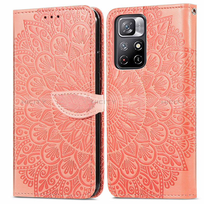 Custodia Portafoglio In Pelle Fantasia Modello Cover con Supporto S04D per Xiaomi Redmi Note 11S 5G Arancione