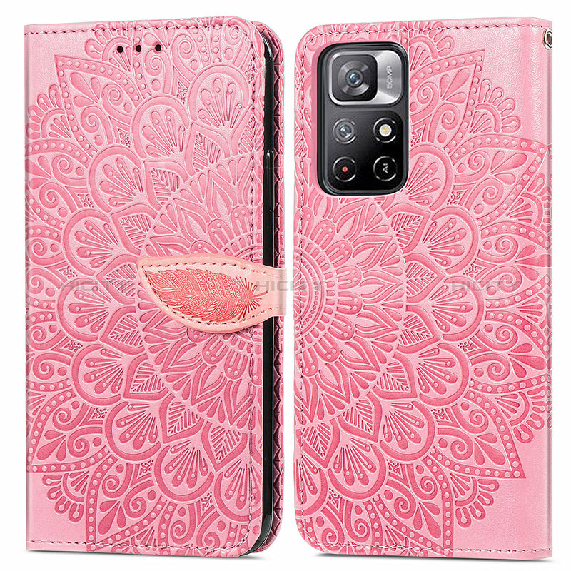 Custodia Portafoglio In Pelle Fantasia Modello Cover con Supporto S04D per Xiaomi Redmi Note 11T 5G Oro Rosa