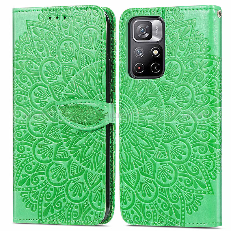 Custodia Portafoglio In Pelle Fantasia Modello Cover con Supporto S04D per Xiaomi Redmi Note 11T 5G Verde
