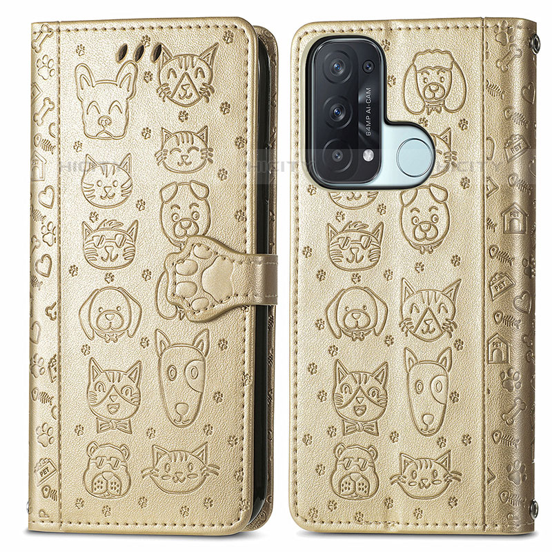 Custodia Portafoglio In Pelle Fantasia Modello Cover con Supporto S05D per Oppo Reno5 A Oro