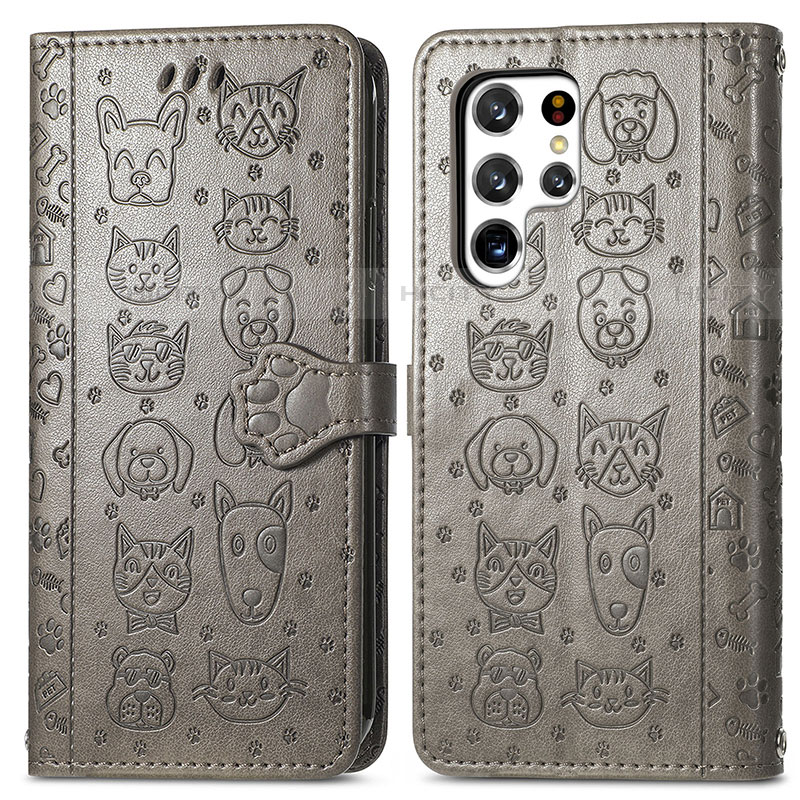 Custodia Portafoglio In Pelle Fantasia Modello Cover con Supporto S05D per Samsung Galaxy S23 Ultra 5G Grigio