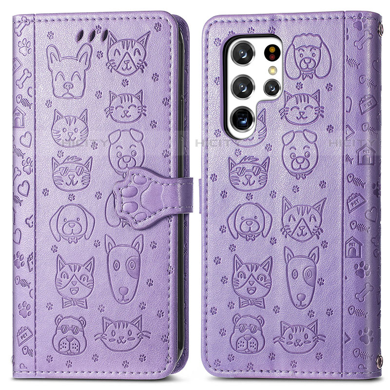 Custodia Portafoglio In Pelle Fantasia Modello Cover con Supporto S05D per Samsung Galaxy S23 Ultra 5G Viola