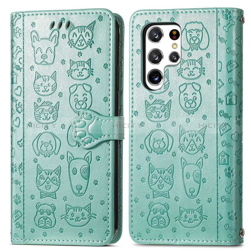 Custodia Portafoglio In Pelle Fantasia Modello Cover con Supporto S05D per Samsung Galaxy S24 Ultra 5G Verde