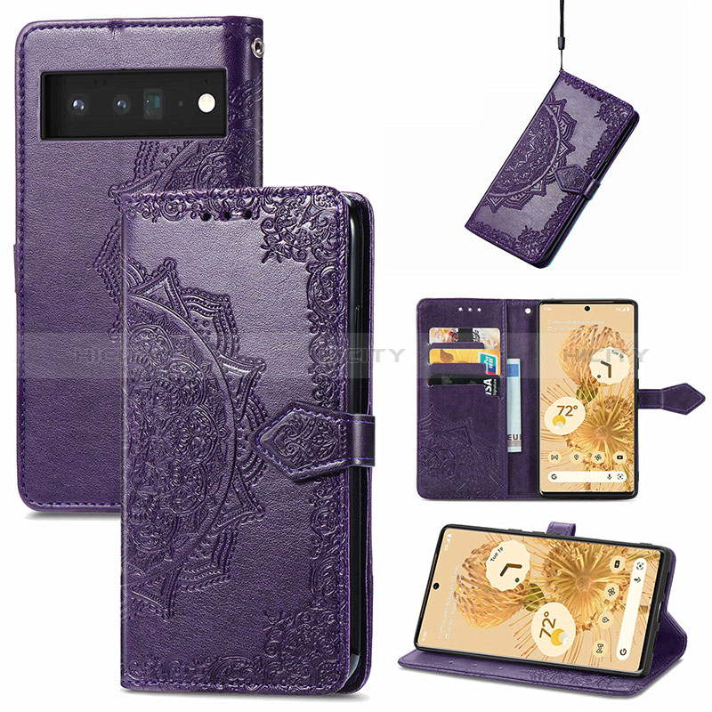 Custodia Portafoglio In Pelle Fantasia Modello Cover con Supporto S07D per Google Pixel 6 5G