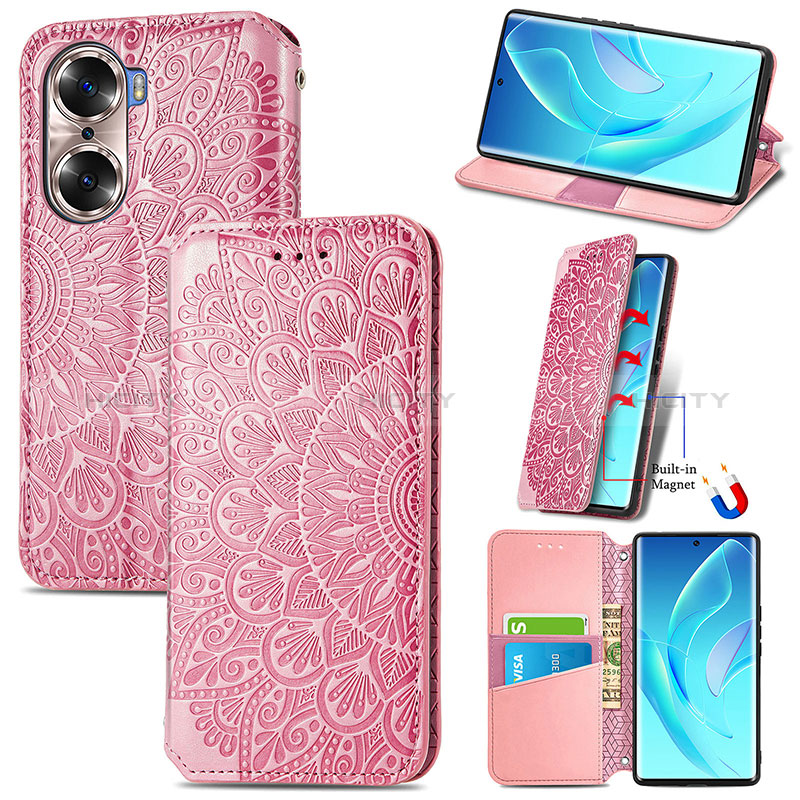 Custodia Portafoglio In Pelle Fantasia Modello Cover con Supporto S07D per Huawei Honor 60 Pro 5G Oro Rosa