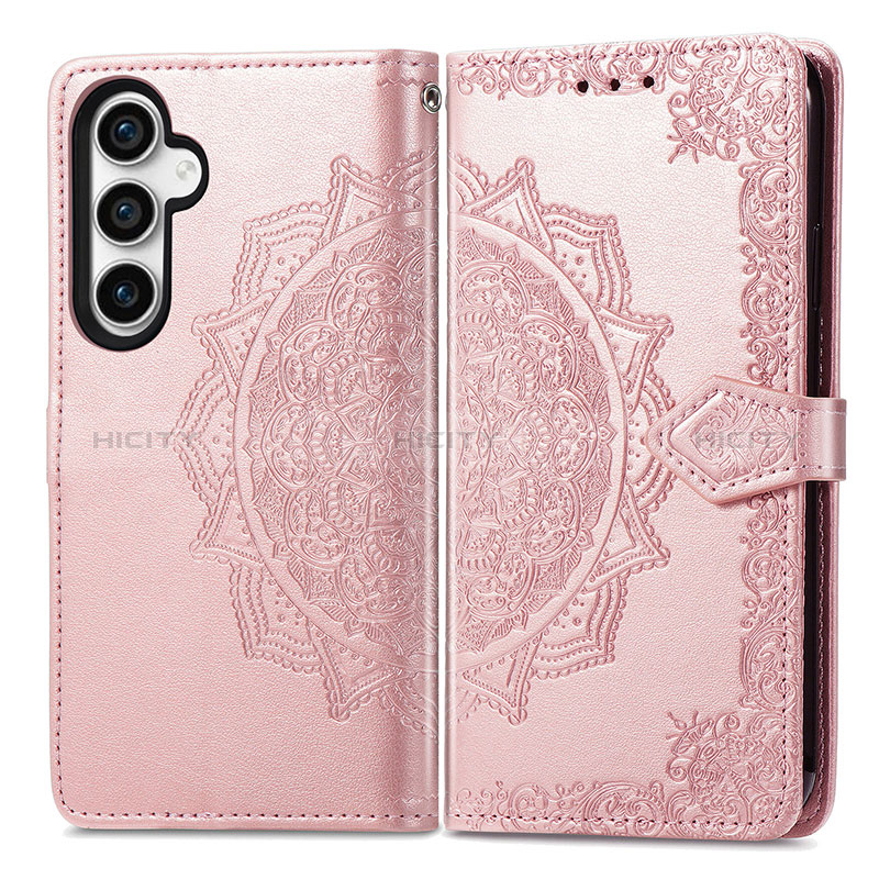 Custodia Portafoglio In Pelle Fantasia Modello Cover con Supporto S07D per Samsung Galaxy S21 FE 5G Oro Rosa