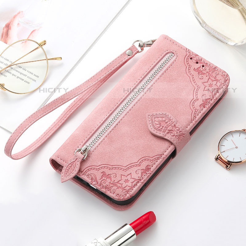 Custodia Portafoglio In Pelle Fantasia Modello Cover con Supporto S07D per Samsung Galaxy S21 Plus 5G Oro Rosa